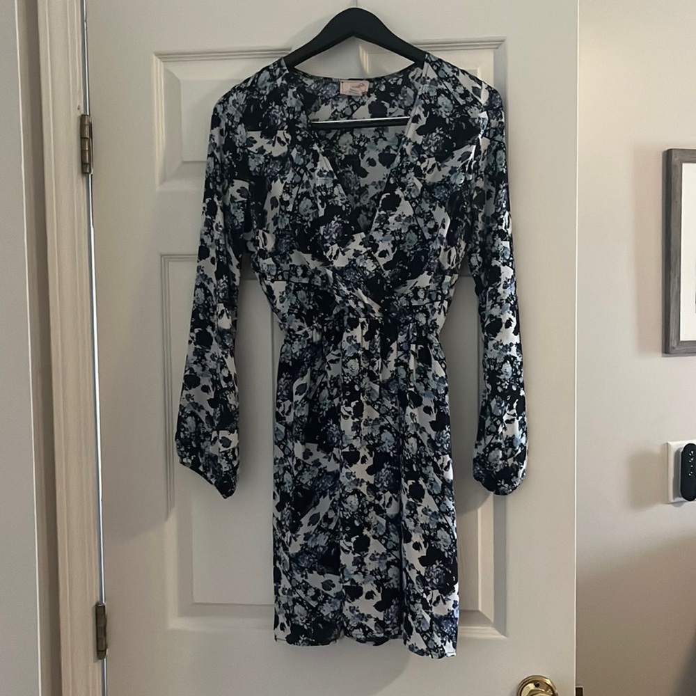Blue & White Floral Long Sleeve Dress